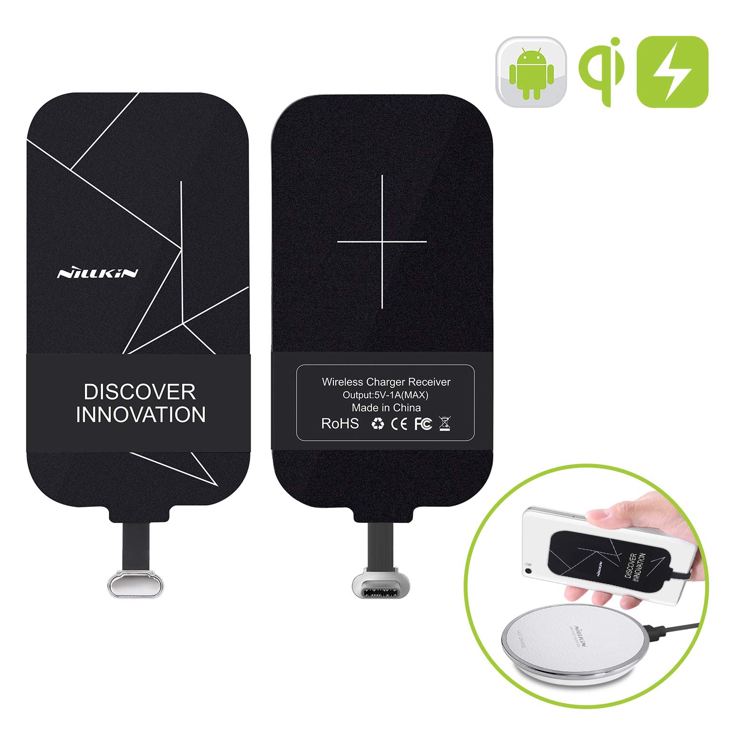 Nillkin Wireless Charger Receiver Type-C for Google Pixel 2XL,Galaxy A20,LG stylo 4/5,MOTO G7,OnePlus 6/6T/7 Pro and Other Small Size Type C Phones