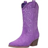 Bplangat Cowboy Boots for Women Cowgirl Mid Calf Western Style Embroidery Stitched Low Chunky Heel Ladies Fashion Boots, US Size 5-11