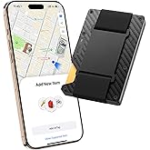 Stouchi Card Holder Wallet for Men, Find My AirTag Chip (iOS Only) Slim Credit Card Holder RFID, Cash Strap, Minimalist Trackable Wallet for Boyfriend Husband Christmas Anniversary Birthday Gifts