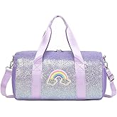 Ballet Dance Bag for Girls Shiny Rainbow Glitter Sports Duffle Bags for Girls Ballerina Duffle with Waterproof Dry Wet Separated Compartment