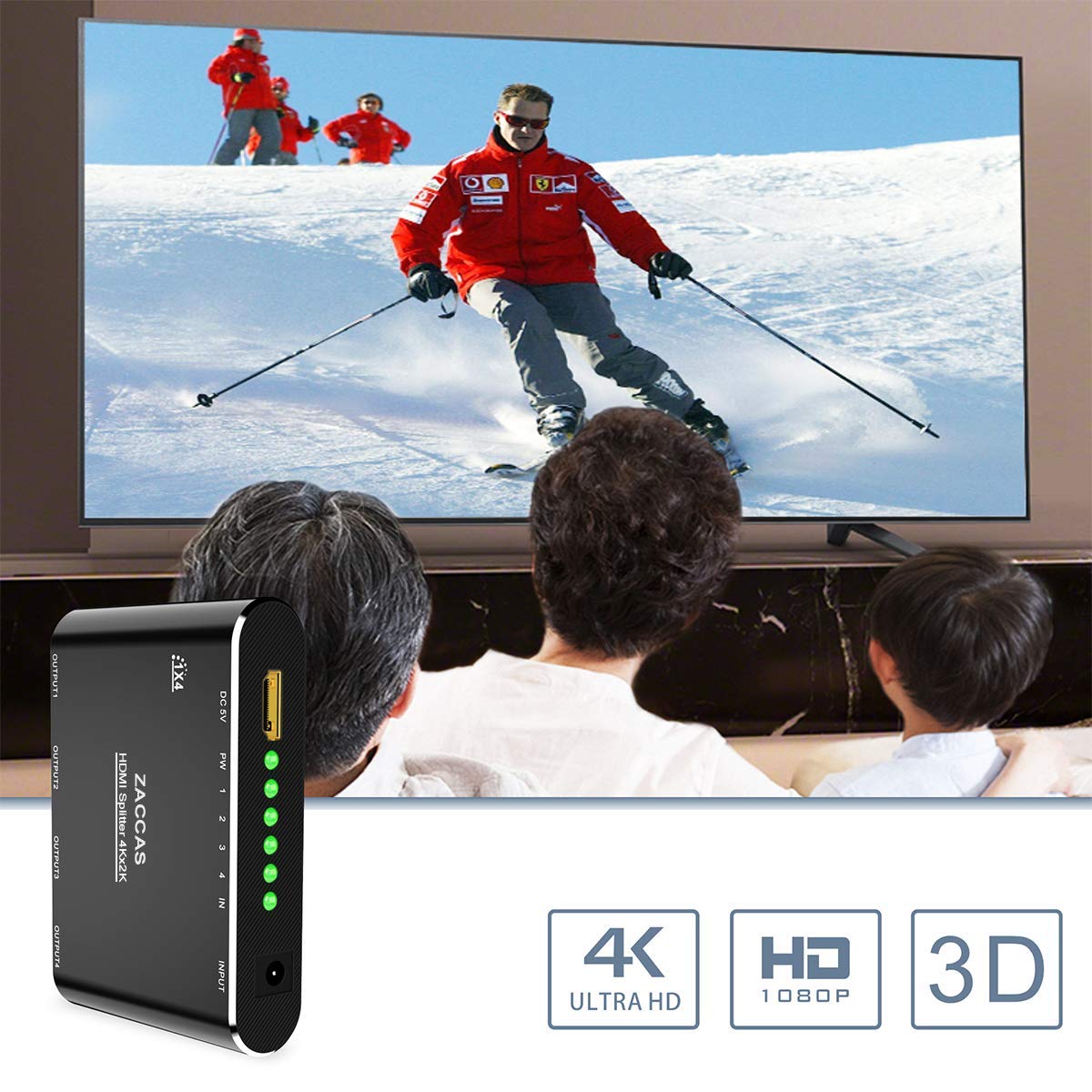 HDMI Splitter 1 in 4 Out - ZACCAS 4k Aluminum HDMI Splitter 1 x 4 for Dual Duplicate Monitors Mirror Only Support 3D 4K@30HZ Full HD 1080P for Roku Fire Stick Xbox PS4 Blu-Ray Player HDTV …: Industrial & Scientific