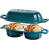 DYCYRQ Enameled Cast Iron Double Round Bread Loaf Pot with Lid &ndash; Emerald | 16cm Diameter Mini Dutch Oven for Sourdough Bread Baking, 500&deg;F Oven Safe Non Stick Bread Pan for Meatloaf, Cake