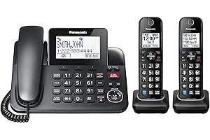 Panasonic Expandable Corded Phone System, Bluetooth Pairing for Wireless Headphones and Hearing Aids, Smart Call Block, Bilin