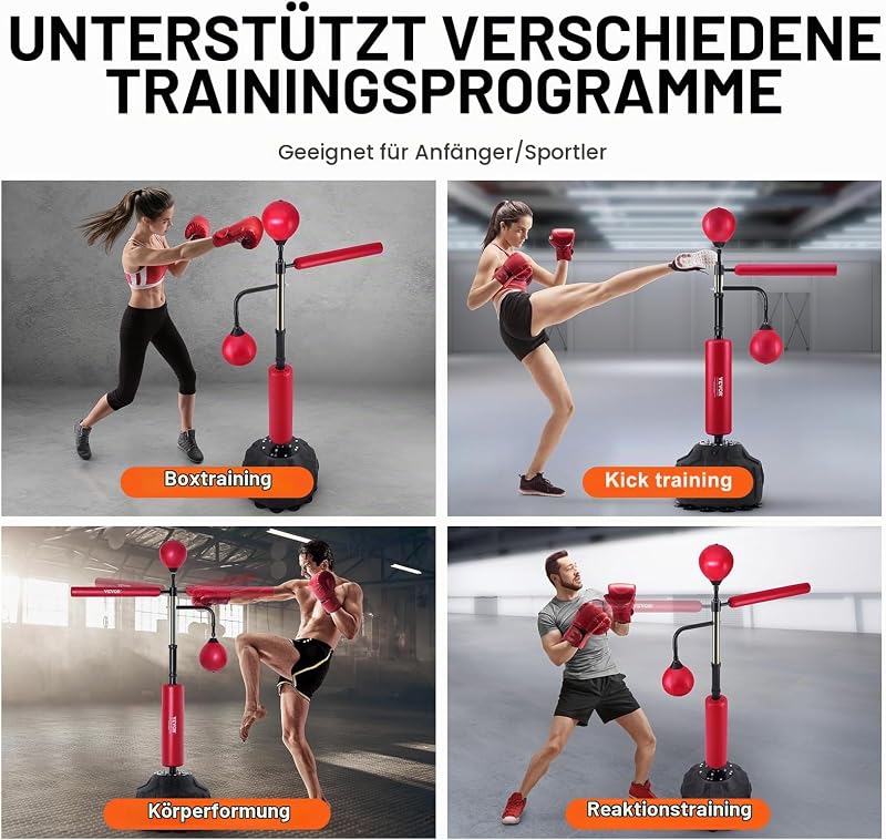 Box-Speed-Trainer, Boxsack mit Ständer, Reflex-Boxsack für Jugendliche & Erwachsene, Höhenverstellbares Freistehendes Schlagsack-Set mit Handschuhen, Workout-Speed-Bag für Training Rot