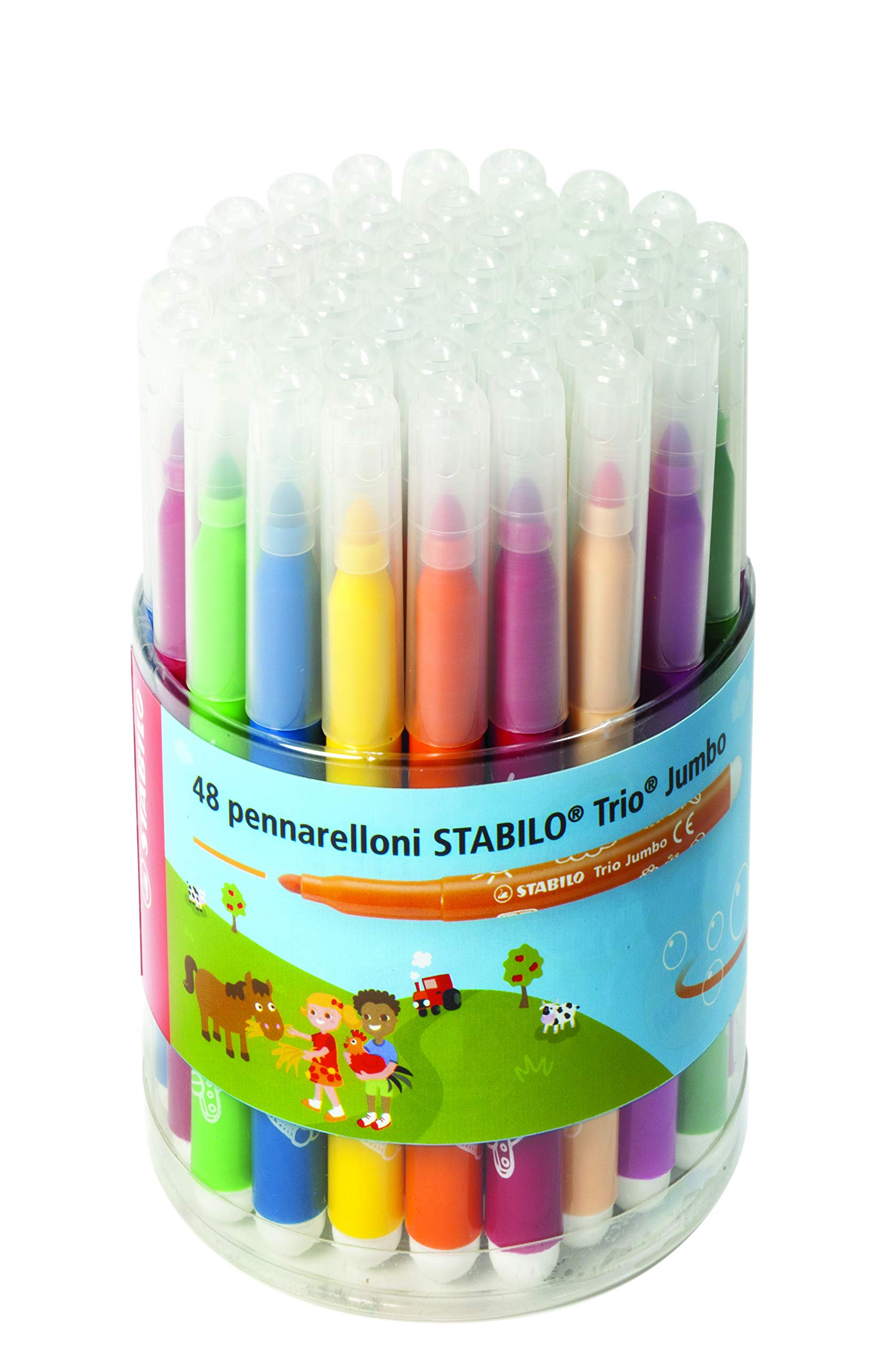 Felt Tip Pen - STABILO Trio Jumbo - Pack of 48 - Assorted colours