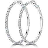 Ladylike Moissanite Hoop Earrings, 1.17-2.19cttw D Color VVS1, 925 Sterling Silver Large Huggie Hoop Earrings for Women, Hypoallergenic Lightweight Wedding Ear Jewelry, 30mm 40mm 50mm