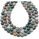 LPBeads 80Pcs Polished 10mm Round Natural Indian Agate Gemstone Loose Beads with Stretch Cord for Jewelry Making Bracelets