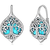 Turquoise Earrings Tree of Life Earrings for Women Sterling Silver Tree of Life Turquoise Jewelry Dangle Drop Leverback Gifts