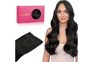 WENNALIFE Clip in Human Hair Extensions, 18 Inch 120g 7pcs Natural Black Hair Extensions Clip In Human Hair Remy Clip in Hair Extensions Real Human Hair Double Weft