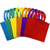 Super Z Outlet Assorted Colorful Solid Blank Fabric Tote Party Gift Bags Rainbow with Handles for Birthday Favors, Snacks, Decoration, Arts &amp; Crafts, Event Supplies (12 Pack) (12" Inches)
