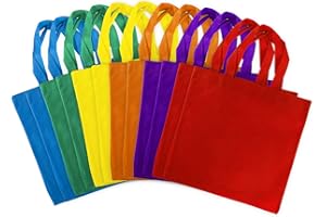 Super Z Outlet Assorted Colorful Solid Blank Fabric Tote Party Gift Bags Rainbow with Handles for Birthday Favors, Snacks, Decoration, Arts & Crafts, Event Supplies (12 Pack) (12" Inches)