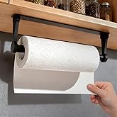 Black Paper Towel Holder Under Cabinet, Adhesive Paper Towel Holder Wall Mount Toilet Roll Holders Rack for Kitchen Bathroom Garage Counter, Anti-Drop Upgraded Telescopic Rod Design Roll