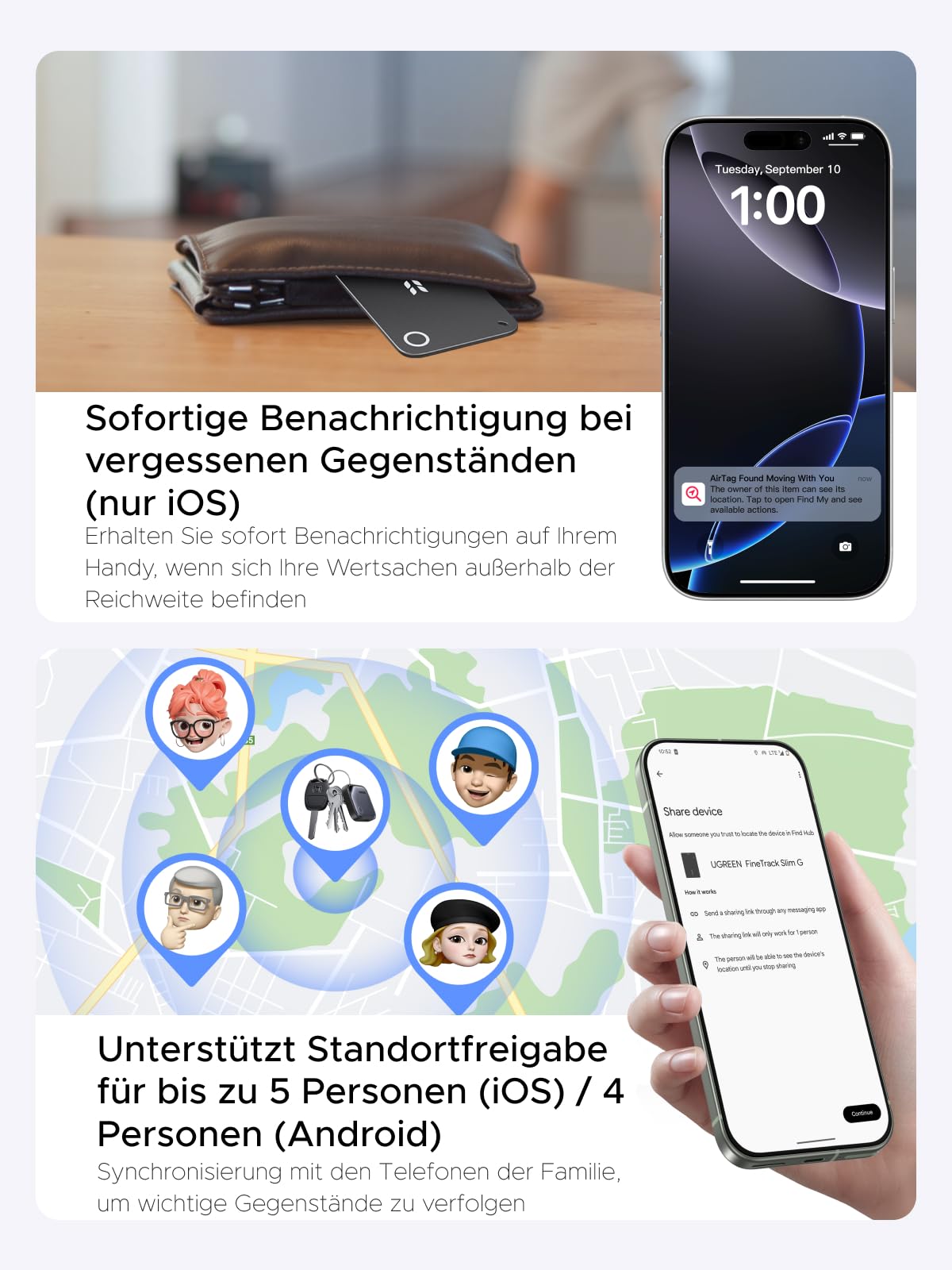 UGREEN FineTrack Slim Duo 2 für iOS & Android mit RFID-Betrugsschutz 7