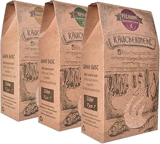 Räucherspan.de - aromatisches Räuchermehl Set - 1200g - 1-3mm Apfel, Pflaume und Walnuss zum Grillen und Räuchern