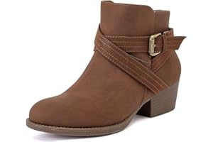 Luoika Women's Wide Width Ankle Boots - Black Brown Short Boots Block Low Heel Side Zipper Booties.