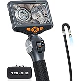 Articulating Borescope with Dual Lens Endoscope, Teslong 5-inch IPS Automotive Inspection Camera with Two-Way Articulation Tip, 6+1 LED Lights, Mechanics Fiber Optic Scope-Dia. 0.25 inch & L 5.0 feet