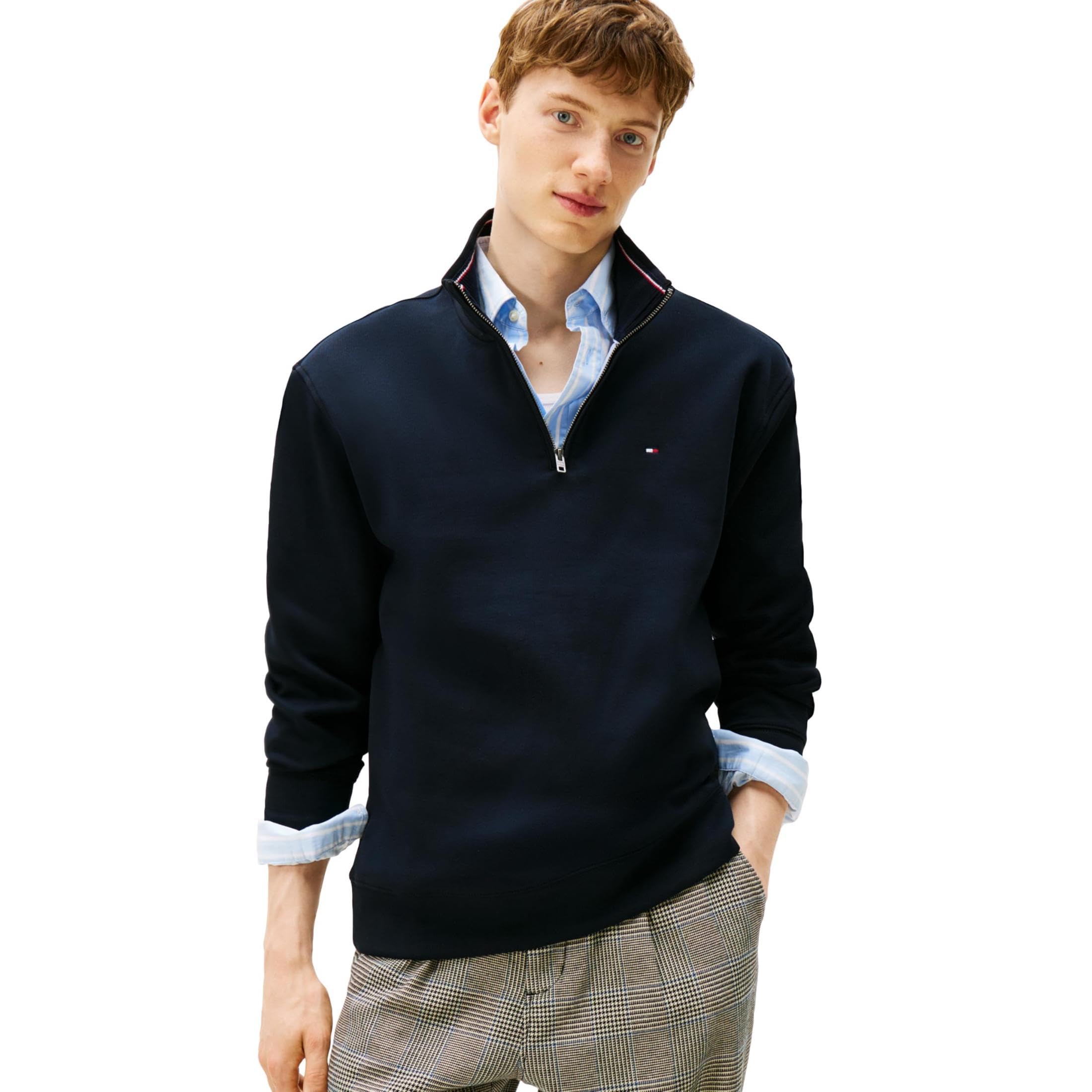 Tommy Hilfiger Mens 1/4 Zip Up Sweatshirt, Available in Big and Tall, DESERT SKY X-Large Image