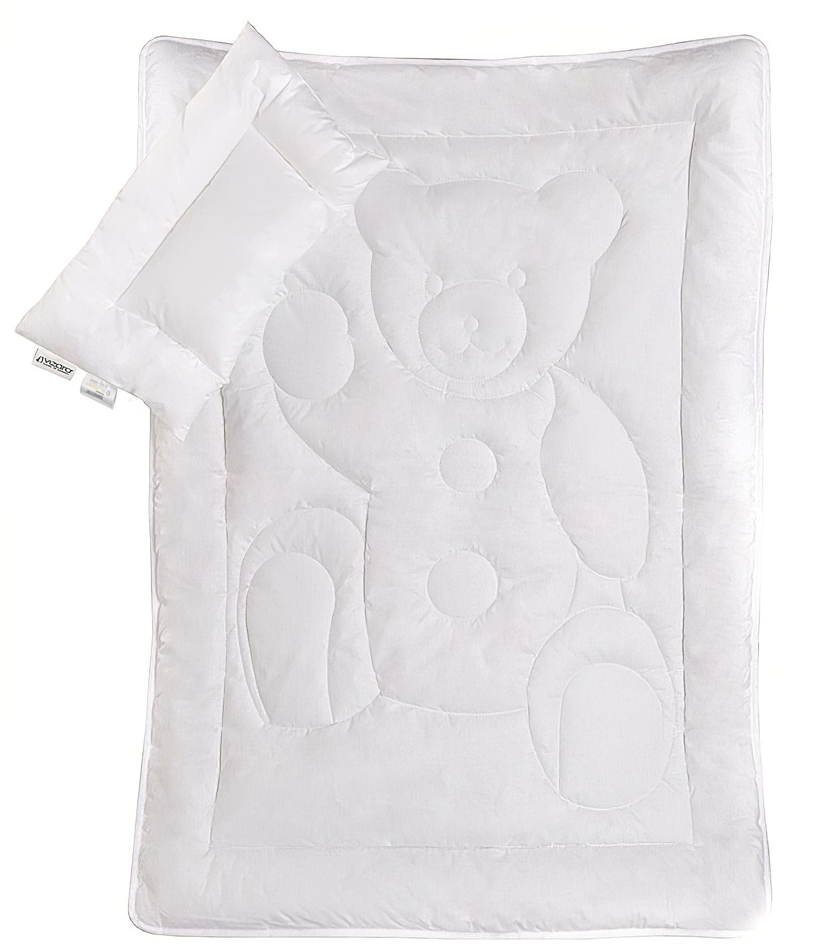Vizaro - Duvet + Pillow Pure Cotton Teddy Pattern - Winter 300g - 9,5 Tog- Anti-Allergy, Anti-Mites, Anti-Mold - COT Bed 70x140cm - 2 Pieces Set Dim. 100x135cm, 60x30cm - Made in EU - OekoTex -