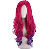 BERON Women Long Wave Pink and Purple Wig Halloween Costume Cosplay Party Wig