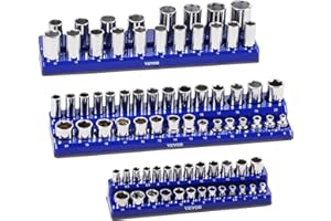 VEVOR Magnetic Socket Organizer Set, 3PCS Magnetic Socket Holder, 1/4'', 3/8'' & 1/2'' Metric Socket Trays with Clear Labels,