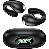 VNMN Open Ear Clip Wireless Earbuds, Bluetooth 6.1 Headphones with 50H Playtime and LED Display, Comfortable Earrings Design Wireless Earbuds for Sports Running Workout (Black)