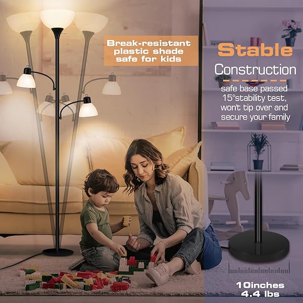 LUVKCZC FLOOR LAMPS FOR LIVING ROOM, 72″ TALL TORCHIERE FLOOR LAMP WITH 8W ADJUSTABLE READING LIGHTS, INDUSTRIAL LAMPS FOR LIVING ROOM, BEDROOM, OFFICE, BLACK TREE FLOOR LAMP【3 BULBS INCLUDED】