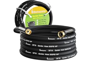Beitopamz Garden Hose 50 ft x 5/8 in Heavy Duty Water Hose, Flexible and Durable, Lightweight Rubber Hybrid Hose, Leak-Free Connections, Male to Female Fittings, BT50B, Black
