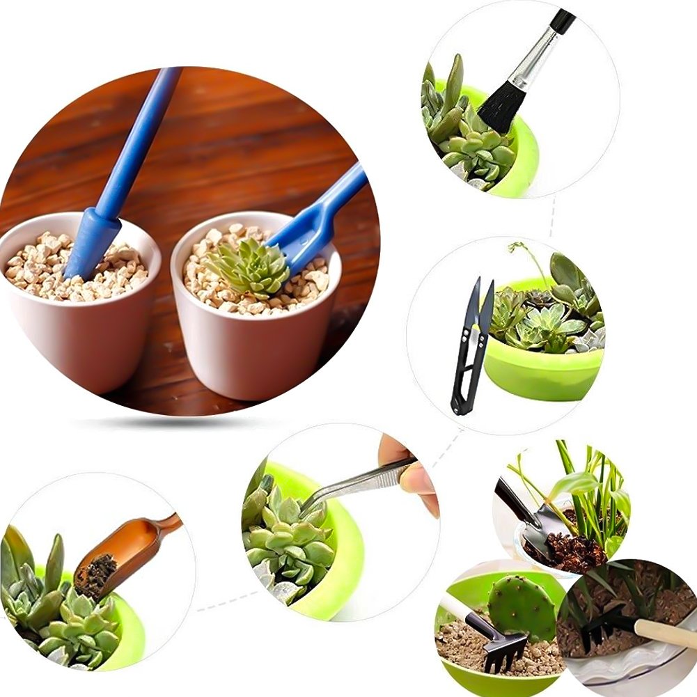 VGoodall 14 Pieces Mini Garden Tools Set，Succulent Transplanting Hand Tool Set include Shovel Rake Spade for Indoor Plant Care