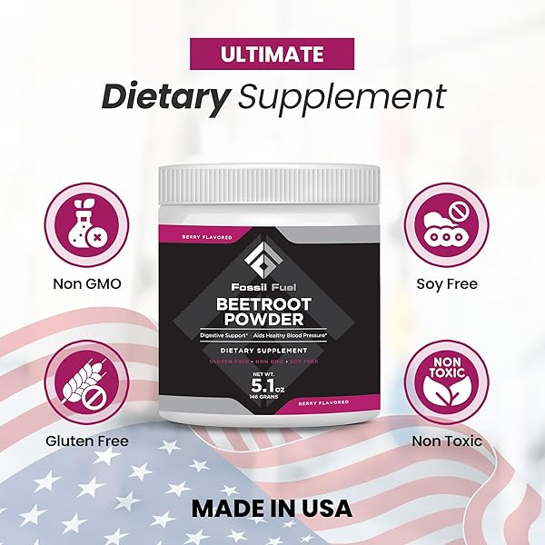 FOSSIL FUEL ORGANIC BEET ROOT POWDER, SUPPORTS NITRIC OXIDE, CIRCULATION, ENERGY, HEART HEALTH – BEETROOT PREMIUM SUPERFOOD BEETS POWDER DIETARY NITRATES, NON-GMO, VEGAN-FRIENDLY, BERRY (20 SERVINGS)