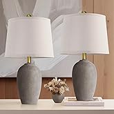 AIEAMPDO 21'' Set of 2 Farmhouse Ceramic Table Lamps for Living Room Bedroom, Nightstand Rustic Brown Desk Lamp for Bedside E