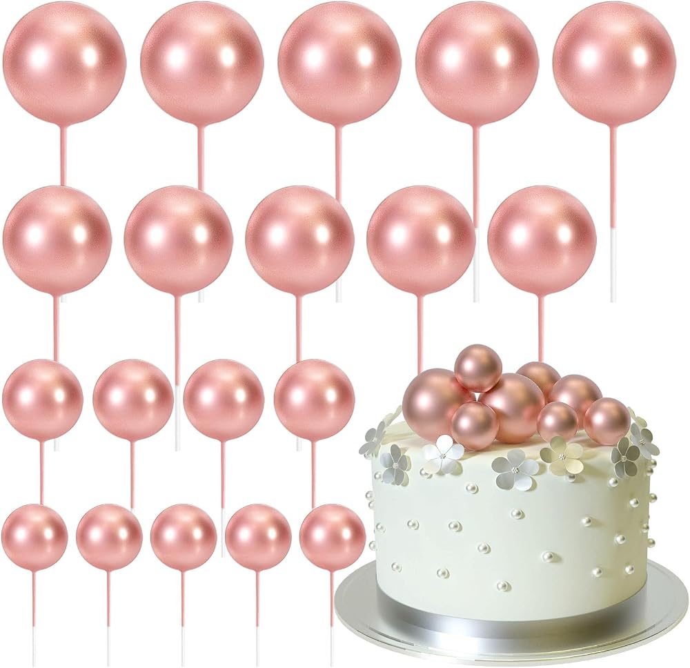ASTARON 20 Pcs Rose Gold Ball Cake Topper Decorations Mini Balloons