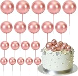 ASTARON 20 Pcs Rose Gold Ball Cake Topper Decorations Mini Balloons