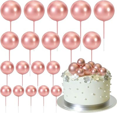 ASTARON 20 Pcs Rose Gold Ball Cake Topper Decorations Mini Balloons