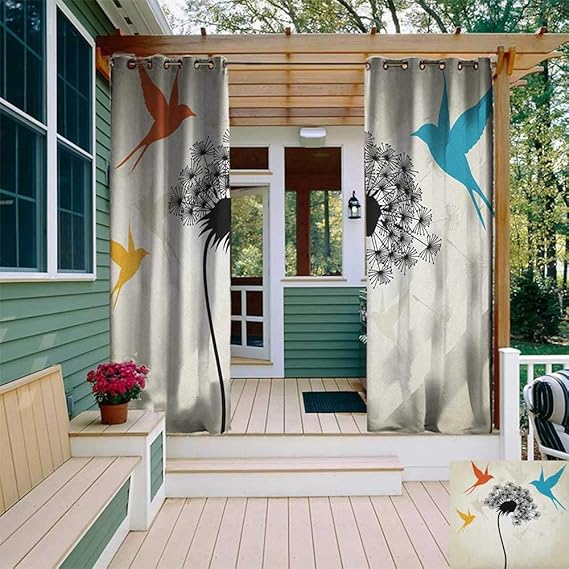Leinuoyi Birds - Cortinas para porche impermeables al aire libre