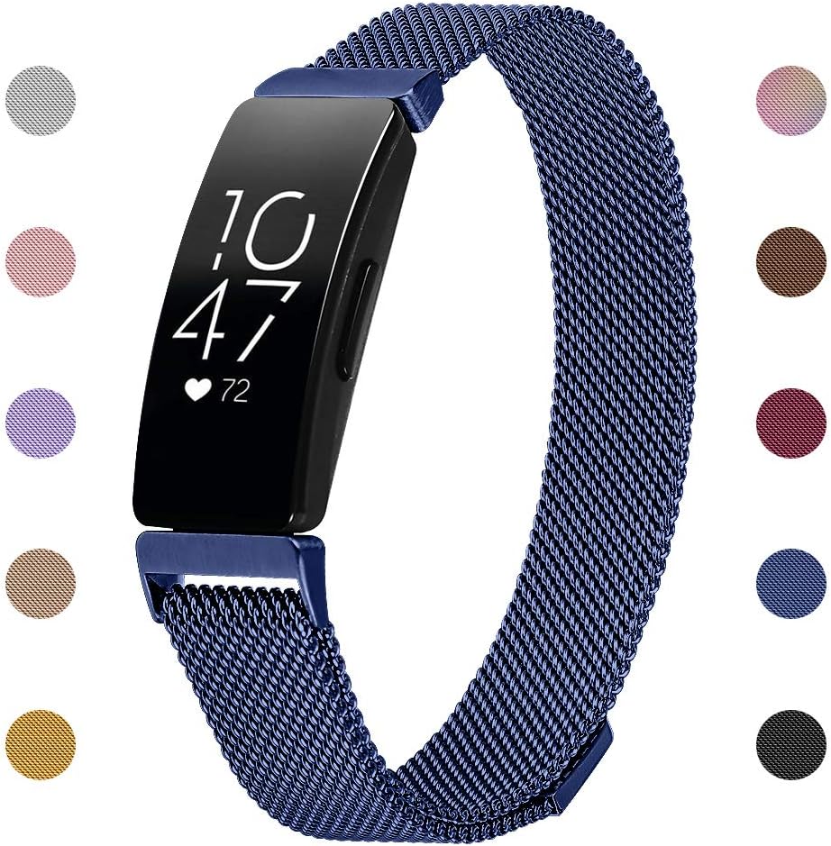 Ameton Compatible with Fitbit Inspire Strap, Inspire HR Strap Replacement Metal Stainless Steel Wrist Accessory Magnet Lock Bands for Women Men Small Large