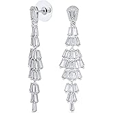 Bridal Chandelier Earrings for Women Silver Plated Brass AAA CZ Cubic Zirconia Cluster Marquise Teardrop Leaf Prom Statement Jewelry