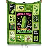 Pickle Blanket Funny Dill Pickle Gifts for Pickle Lovers Girls Women 60"x50", Just A Girl Who Loves Pickles, Pickle Themed Gifts Soft Flannel Food Throw Blanket Pickle Decor for Couch Birthday Gift