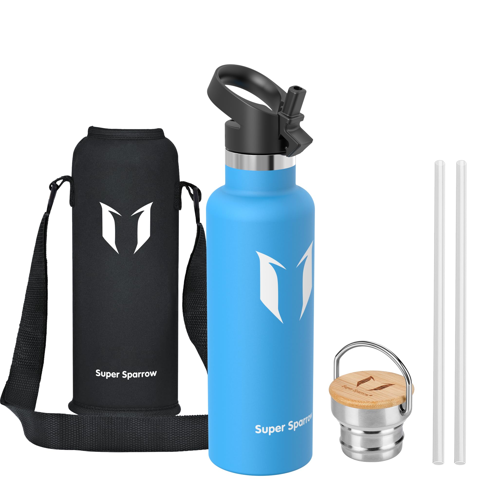 Super Sparrow Stainless Steel Water Bottle - 750ml - Vacuum Insulated Metal Water Bottle - Standard Mouth Flask - BPA Free - Straw Water Bottle for Gym, Travel, Sports