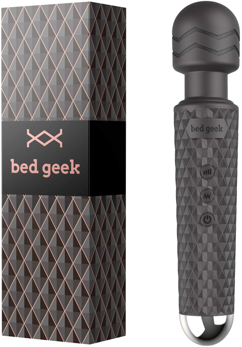 bed geek Handheld Wireless Personal Wand Massager Waterproof, USB Rechargeable 20 Vibration Patterns 8 Speeds Memory Feature Skin-Soft Silicone for Ultimate Relaxation Massage Wand (Black)