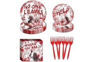 NENRTE Bloody Good Time Party Tableware Set Halloween Zombie Skull Bloody Party Table Decorations Halloween Party Supplies Table Decorations Paper Plates Napkins Forks for 24 Guests(96 Pcs )