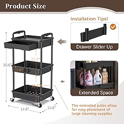 EaseSky Rolling Utility Cart with Drawer 3