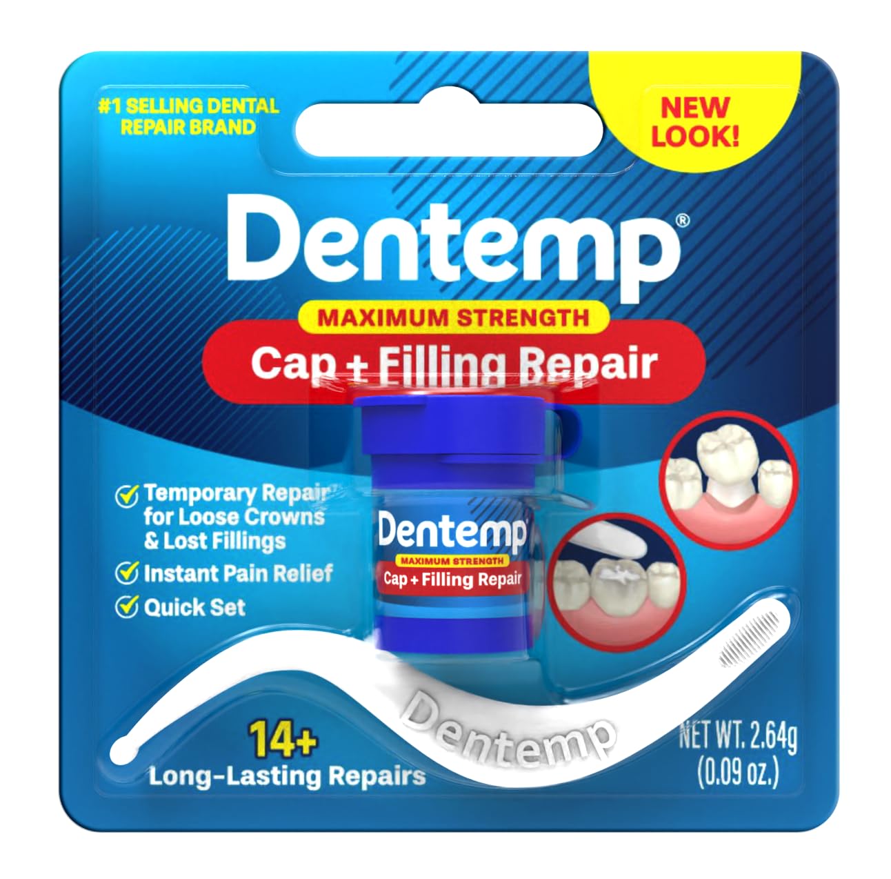 Dentemp Maximum Strength Loose Cap and Lost Filling Repair - Dental Repair Kit for Instant Pain Relief (Pack of 2)