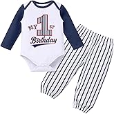 AWIBMK Baby Boy 1st Birthday Outfits Baseball One Year Old Cake Smash Outfit Photoshoot Long Sleeve Romper Shorts Set