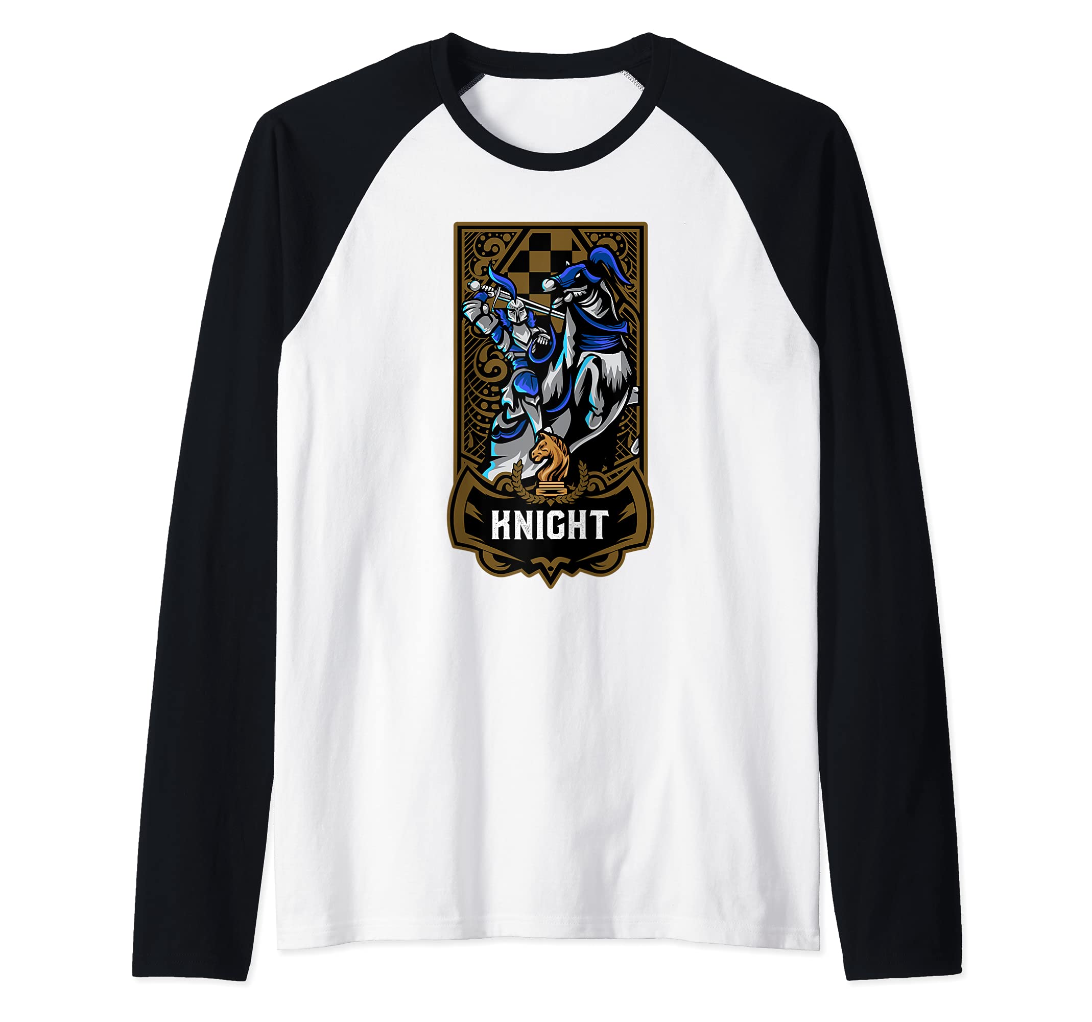 Knight Chess Game Piece Chess Club Players Gambit Blue Team Raglan Baseball Tee