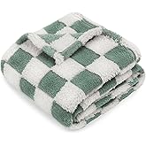 HOMRITAR Checkered Baby Blanket for Boys Sage Green Soft Fluffy Fuzzy Blankets with 3D Chessboard Grid, Warmer Comfort Reversible Lightweight Bed Blanket for Toddlers Infant or Newborn 30 x 40 Inch