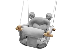 GFU Baby Swing, Canvas Baby Swings for Infants, Secure Baby Swing Outdoor, Toddler Swing for Indoors, Wooden Hanging Baby Swing Seat, Hammock for Tree and Backyard