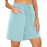Quenteen Womens Bermuda Shorts Athletic Loose Running Comfy Long Yoga Shorts with Pockets