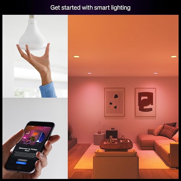 PHILIPS HUE ESSENTIAL SMART LED BR30 BULB 2-PACK, WHITE AND COLOR AMBIANCE, E26, 7.2W, 2200K-6500K, 650 LUMENS, DIMMABLE, WORKS WITH ALEXA, GOOGLE ASSISTANT, APPLE HOME