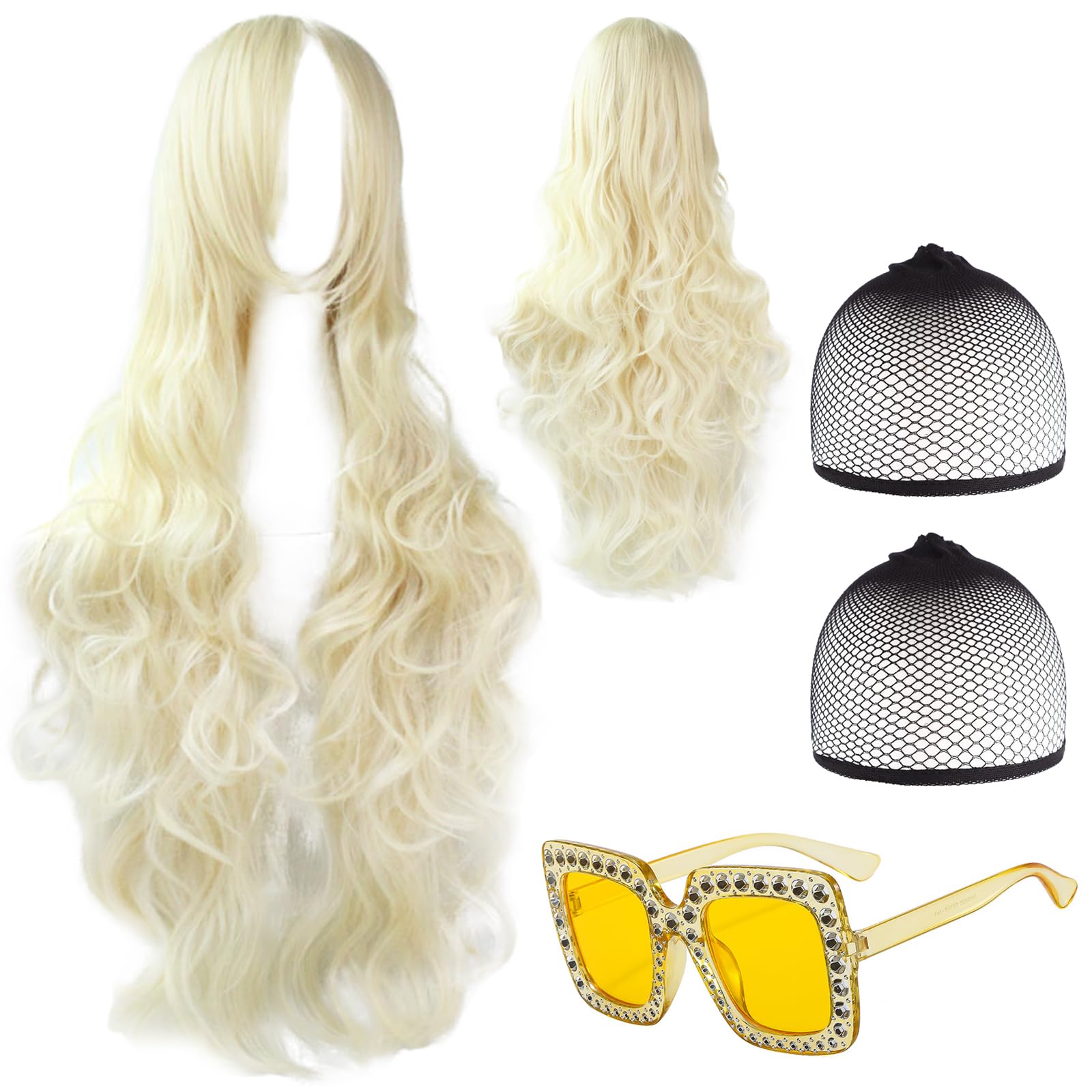 TYXHXTF Long Blonde Wave Wigs for Women Girls, 31.5’’ Long Curly Wigs Hair Cosplay Wigs, Light-Gold Wig, Synthetic Heat Resistant Synthetic Wig for Daily Party Cosplay