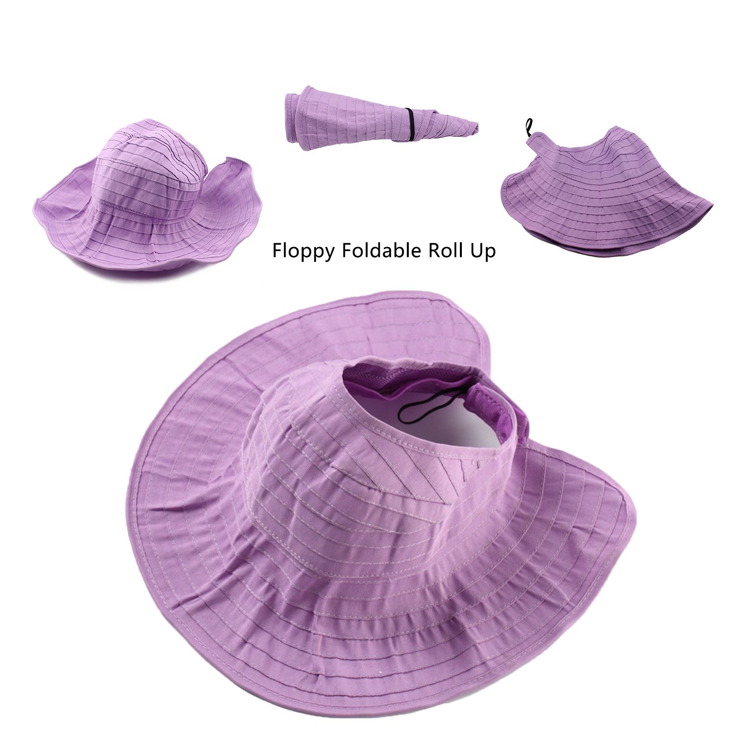 Womens Sun Hat SunJolly Portable Summer Wide Brim UV Protection Floppy Foldable Roll Up Beach Hat and 2PCS Parent-Child Hat for Travel (2PCS Parent-Child, Purple)